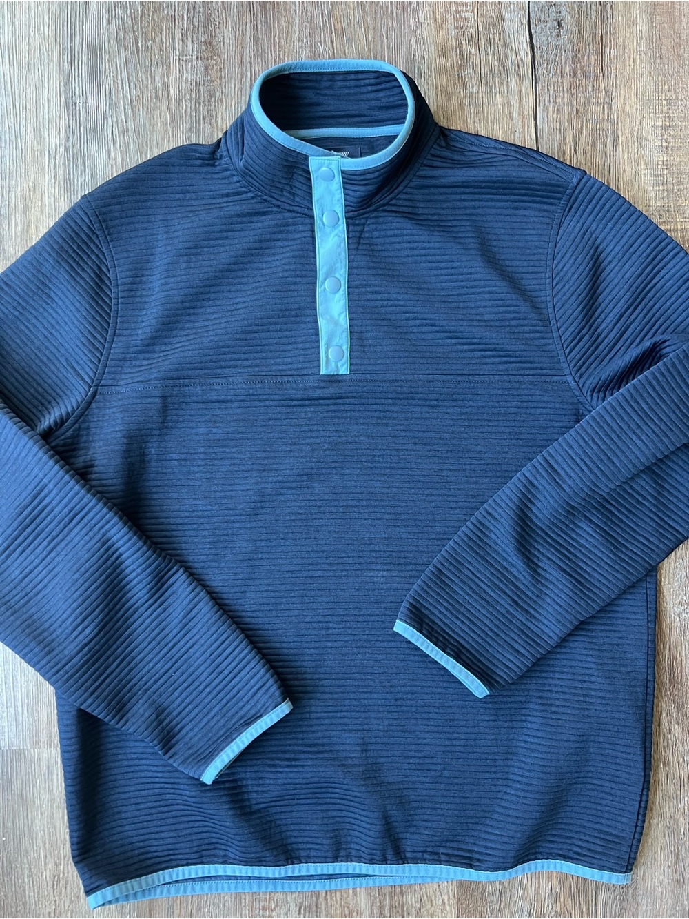 JCrew Mens Navy Pullover Shirt with Light Blue Trim